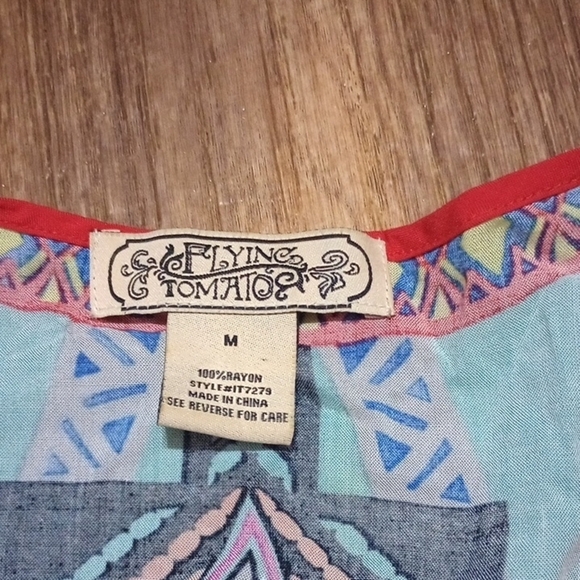 Flying Tomato Blue and Pink Graphic Asymmetrical Tank Top - Picture 2 of 3